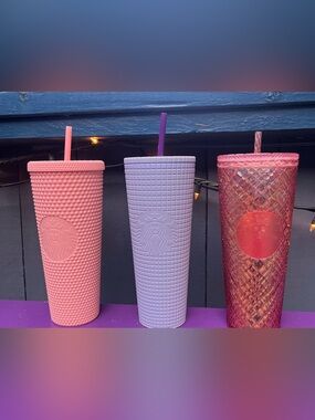 💗🍬Starbucks RARE Cotton Candy Collection – Bundle of 3 Studded Cold Cups🌸💖
